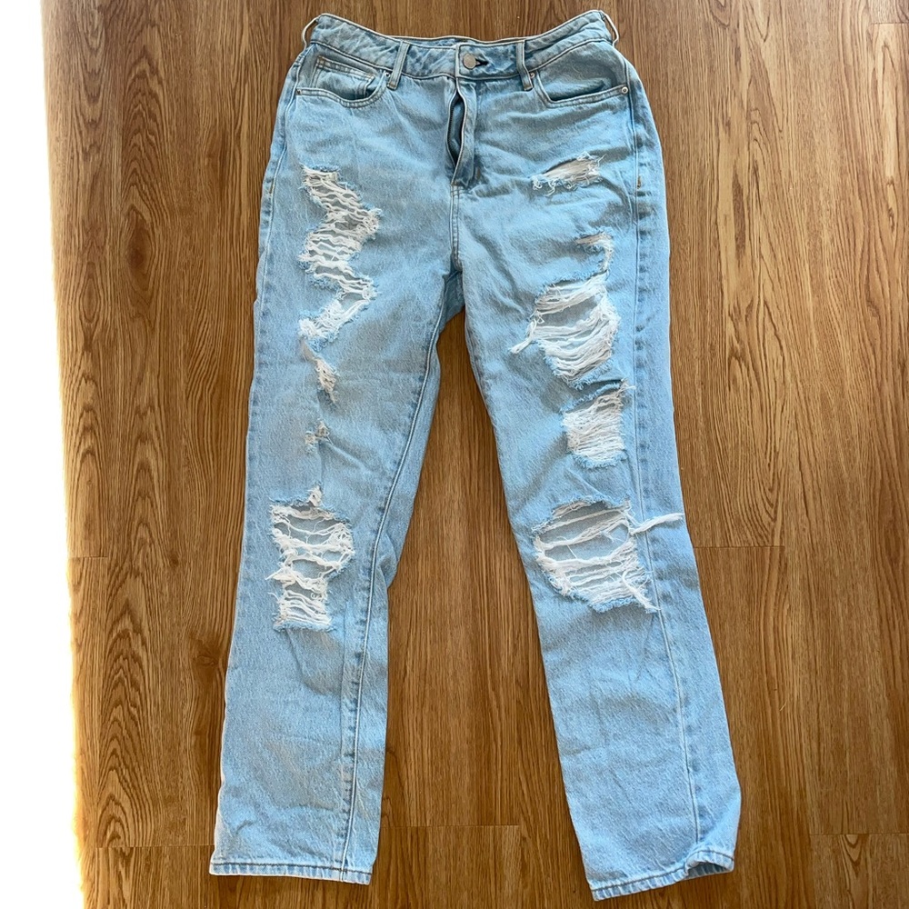 Light Blue Distressed Mom Jeans